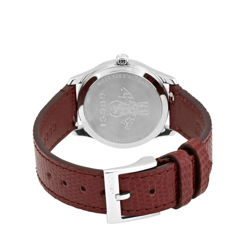 Gucci G-Timeless YA1265017 Diamond Salmon Dial Red Leather Bee Watch NEW Box - Picture 8 of 8